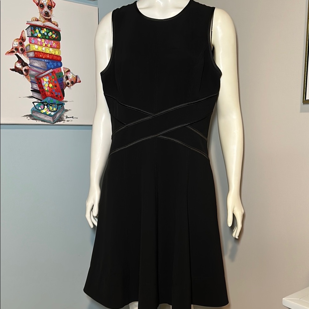 White House Black Market Black Fit and Flare Mini Dress with satin details size8